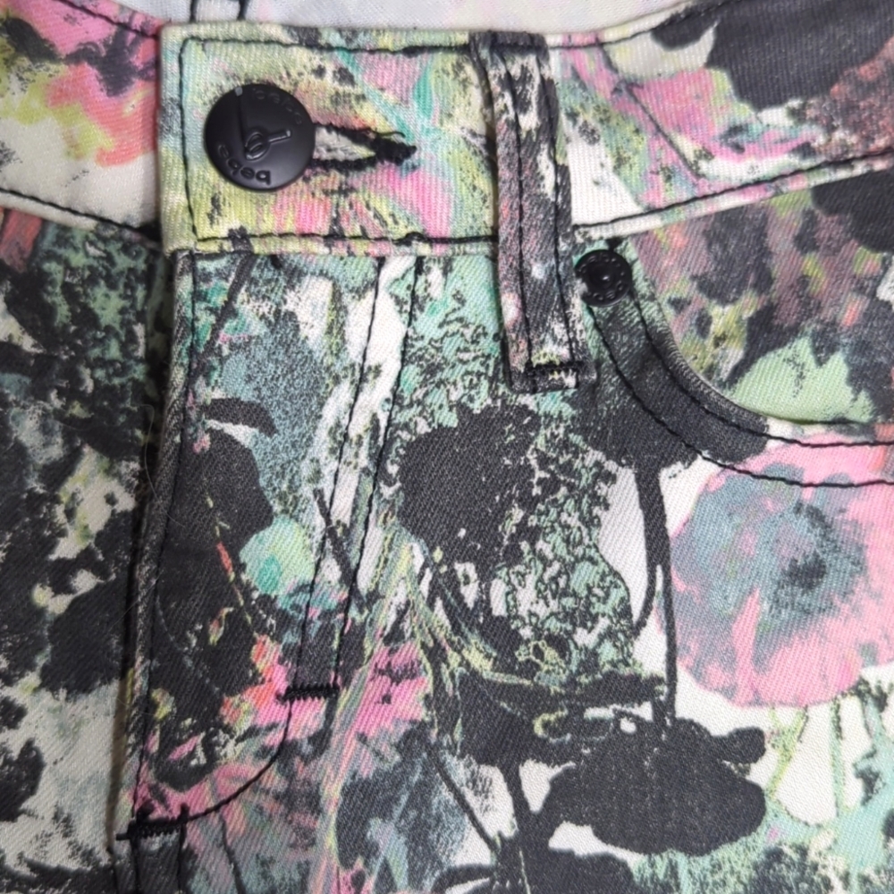 90s Bebe Black Floral Print Skinny Jeans - Picture 7 of 10